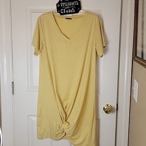 Anritlita Medium Yellow Mini Dress Twist Front Knot Short Sleeve